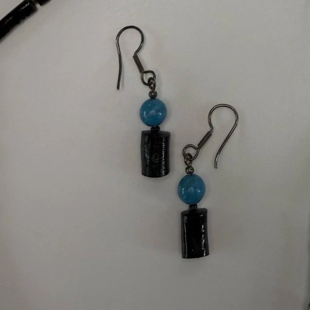 Southwestern Blue Teardrop Pendant Necklace & Dangle Earrings Set Boho Chic‎